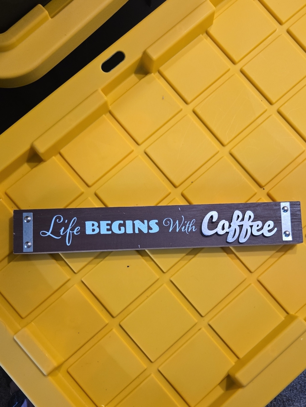Life Begins With Coffee Wooden Sign - Brown & White